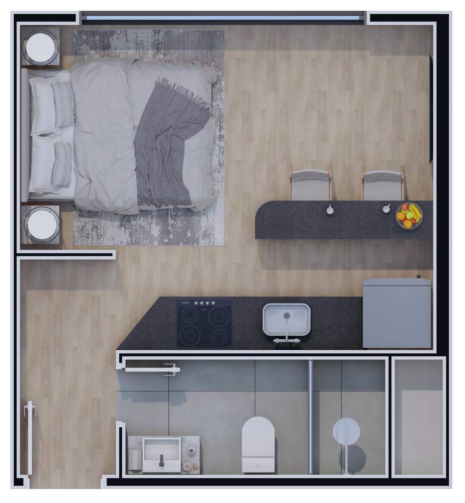 Planta 02 - 1 dorm 22,77m� - studio