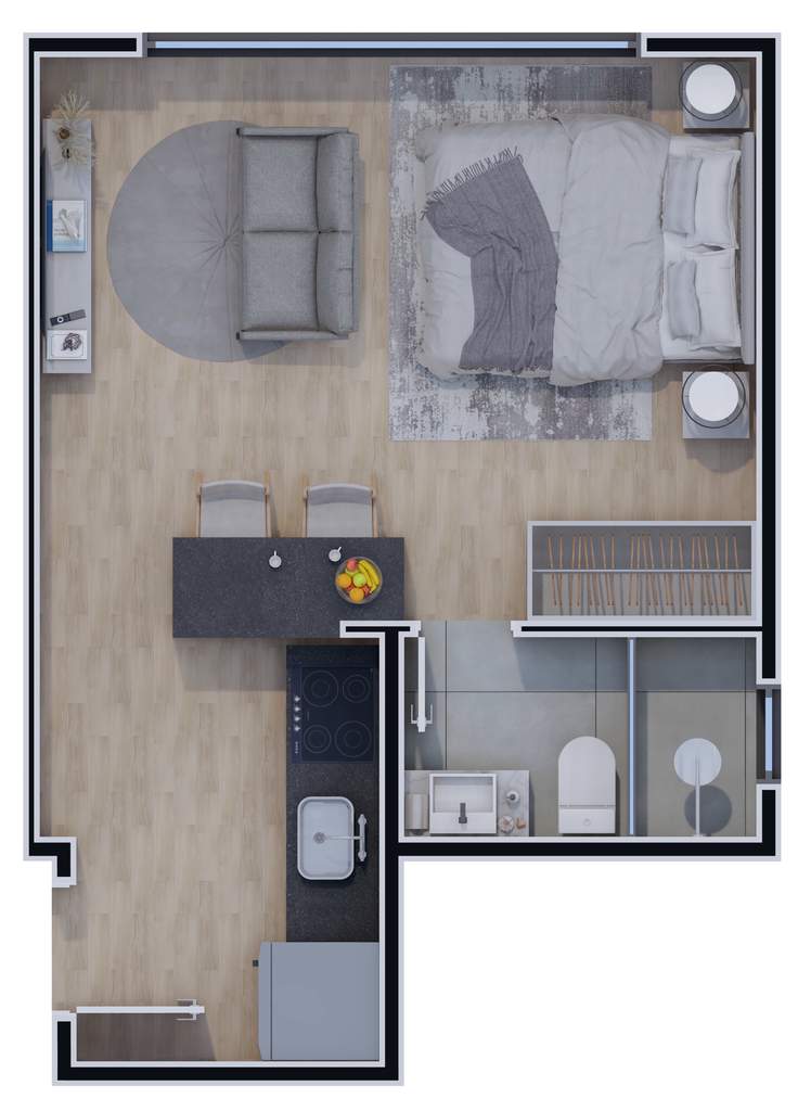 Planta 03 - 1 dorm 25,28m� - studio