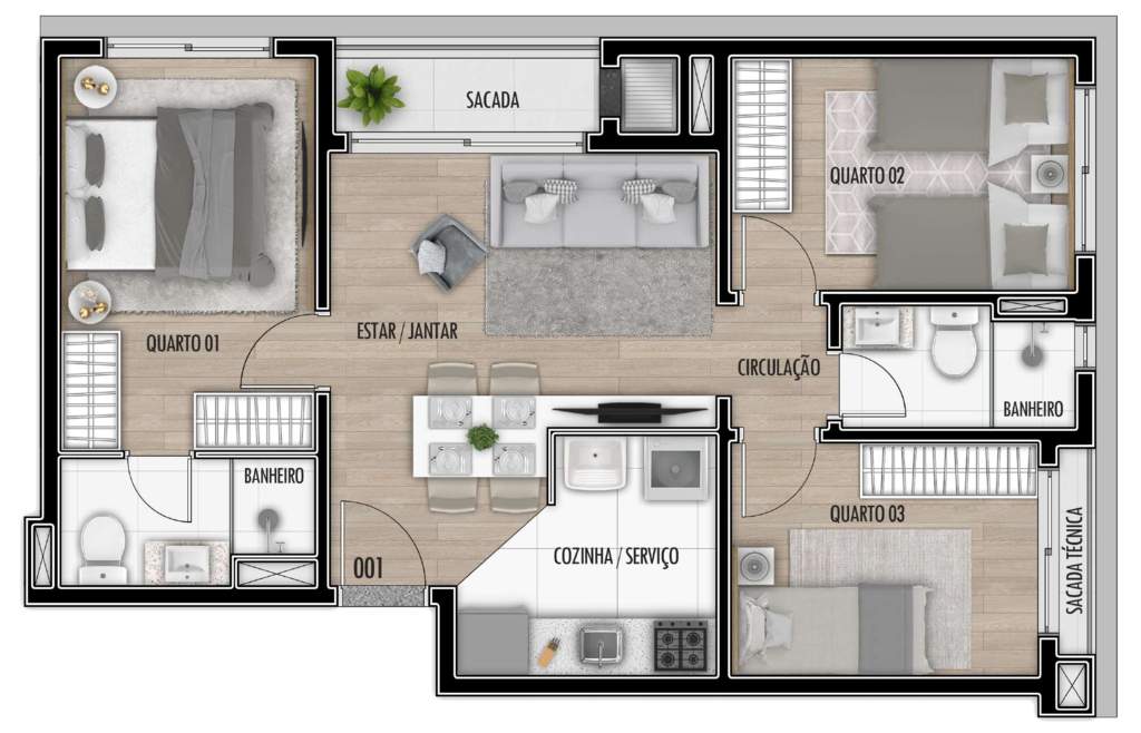 Planta 08 - 3 dorm 57,9m�