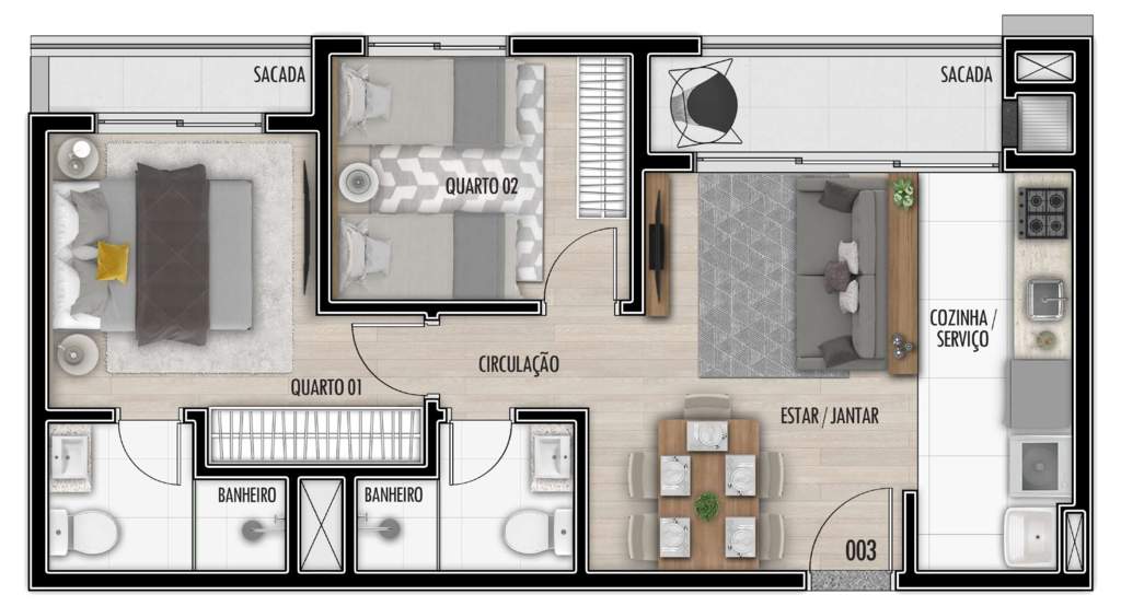 Planta 07 - 2 dorm 54,4m�