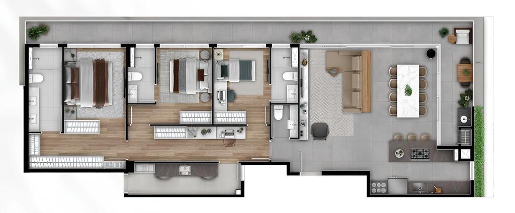 Planta 03 - 3 dorm 151,88m² - garden